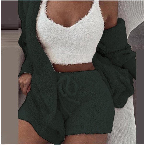 Sleepwear Velour Loungewear Shorts Sets Velvet 3 Piece Lounge Wear Set