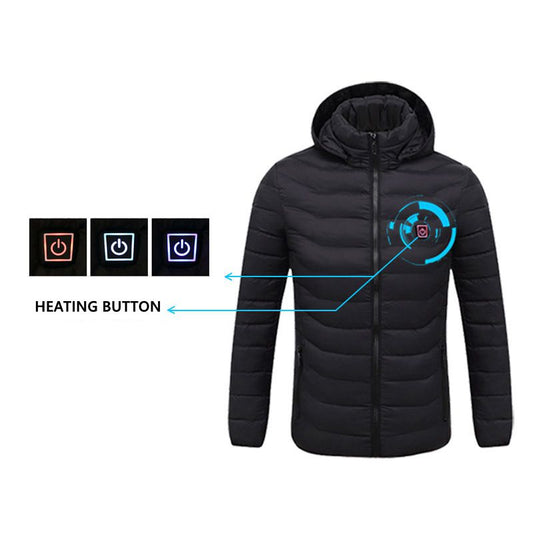 2020 NWE Men Winter Warm USB Heating Jackets Smart Thermostat Pure Color Hooded Heated Clothing Waterproof Warm Jackets