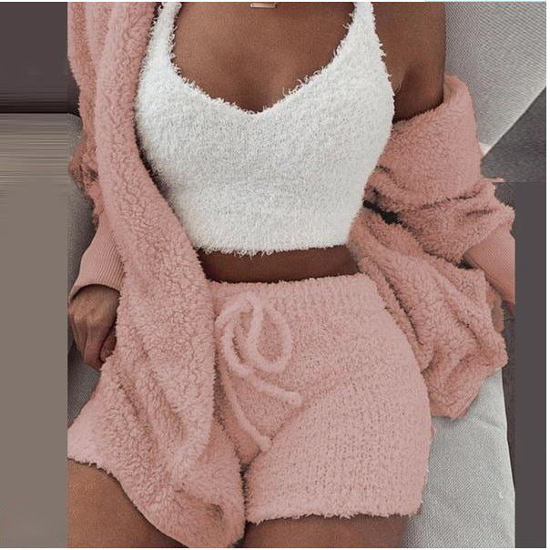 Sleepwear Velour Loungewear Shorts Sets Velvet 3 Piece Lounge Wear Set
