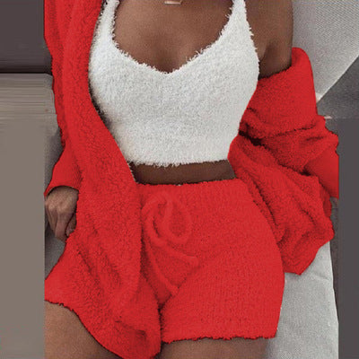 Sleepwear Velour Loungewear Shorts Sets Velvet 3 Piece Lounge Wear Set