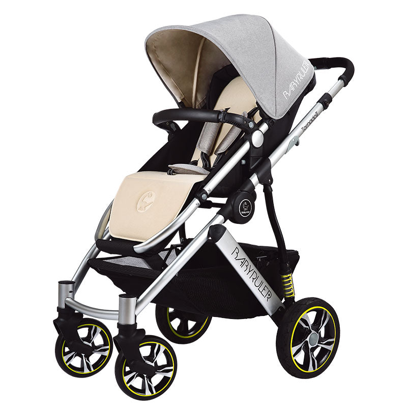 Running Mode Baby Bassinet Cart Silver Frame Baby Stroller High Landscape Pram Baby Carriage of Portable Folding Buggy