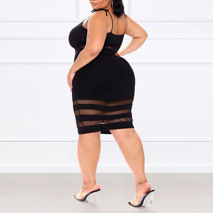 Mid-Skirt Striped Mid-Waist Black Plus Size Womens Dress