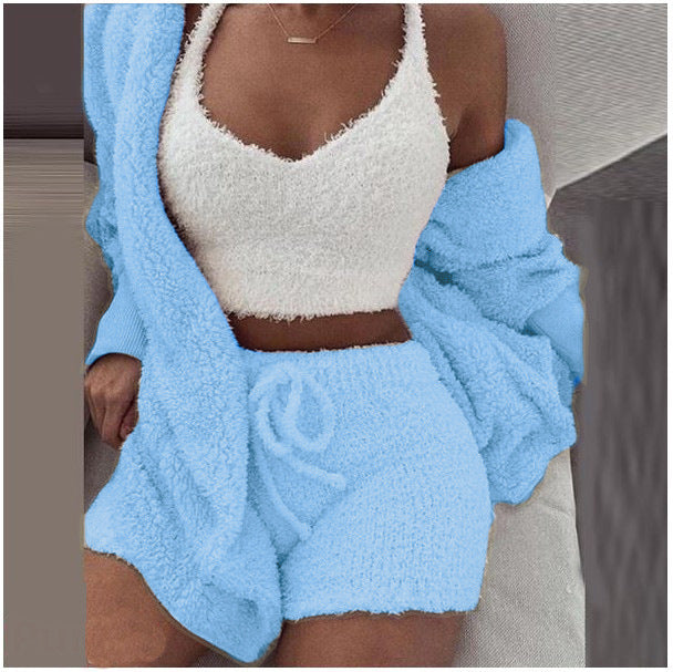 Sleepwear Velour Loungewear Shorts Sets Velvet 3 Piece Lounge Wear Set