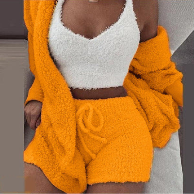 Sleepwear Velour Loungewear Shorts Sets Velvet 3 Piece Lounge Wear Set