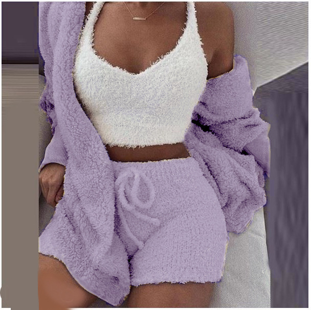 Sleepwear Velour Loungewear Shorts Sets Velvet 3 Piece Lounge Wear Set