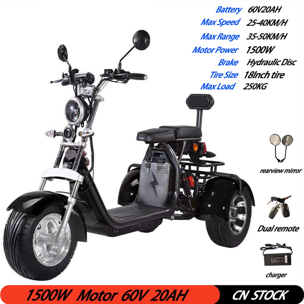Adult Electric 3 Wheel Scooter 2000W Motor Max Speed