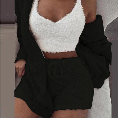 Sleepwear Velour Loungewear Shorts Sets Velvet 3 Piece Lounge Wear Set