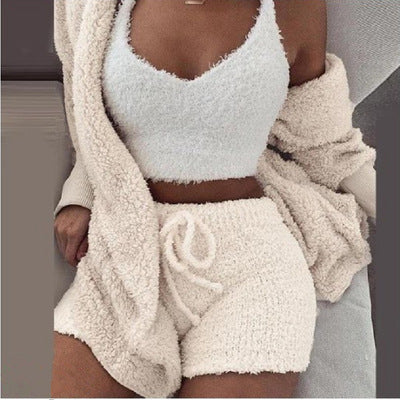 Sleepwear Velour Loungewear Shorts Sets Velvet 3 Piece Lounge Wear Set