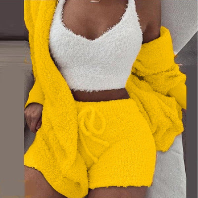 Sleepwear Velour Loungewear Shorts Sets Velvet 3 Piece Lounge Wear Set
