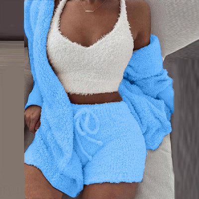 Sleepwear Velour Loungewear Shorts Sets Velvet 3 Piece Lounge Wear Set