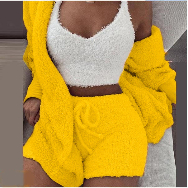 Sleepwear Velour Loungewear Shorts Sets Velvet 3 Piece Lounge Wear Set