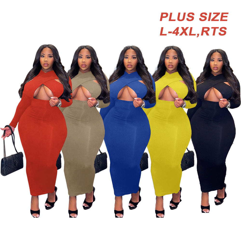 Plus Size Women's Clothing Solid Casual Dresses