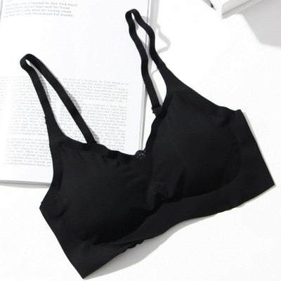 Thin Push Up Vest Bra Women Ice Silk Seamless Underwear Soft Comfortable Sleep Top With Chest Padded Plus Size Bras For Women