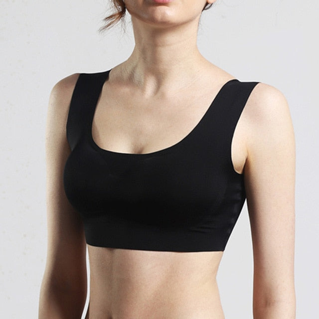 Thin Push Up Vest Bra Women Ice Silk Seamless Underwear Soft Comfortable Sleep Top With Chest Padded Plus Size Bras For Women