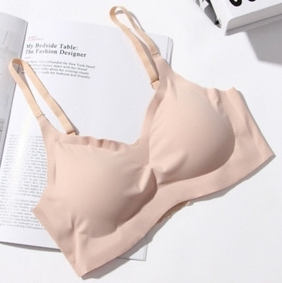 Thin Push Up Vest Bra Women Ice Silk Seamless Underwear Soft Comfortable Sleep Top With Chest Padded Plus Size Bras For Women