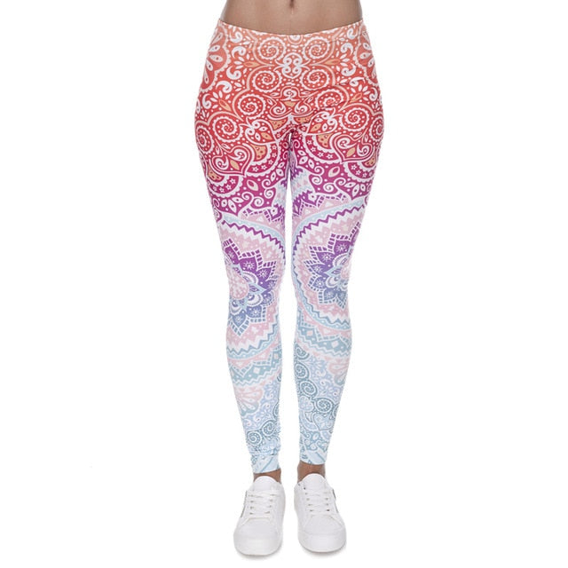 Aztec Round Ombre Printing legging Slim High Waist Leggings Woman Pants