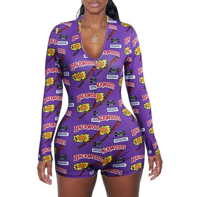 Sexy Women Bodysuit Long Sleeve Deep V Neck Bodycon Stretch Leotard Crop Top Button Short Romper Pajamas Women Jumpsuit Overalls