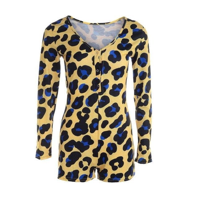 Sexy Women Bodysuit Long Sleeve Deep V Neck Bodycon Stretch Leotard Crop Top Button Short Romper Pajamas Women Jumpsuit Overalls