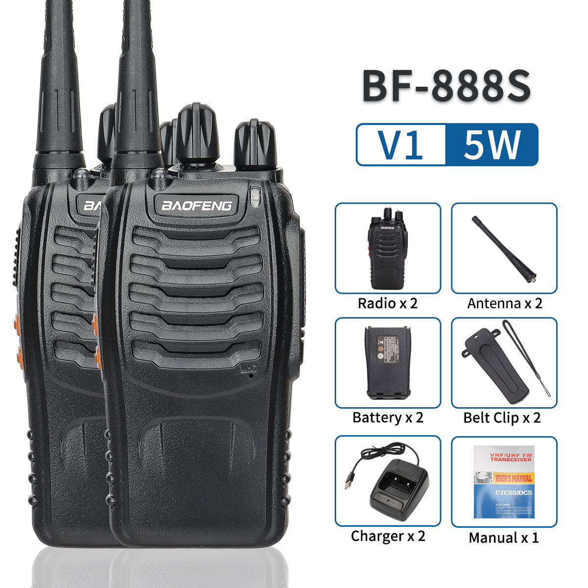 2PCS Baofeng BF-888S Walkie Talkie UHF 400-470MHz 888s 100km² Long Range