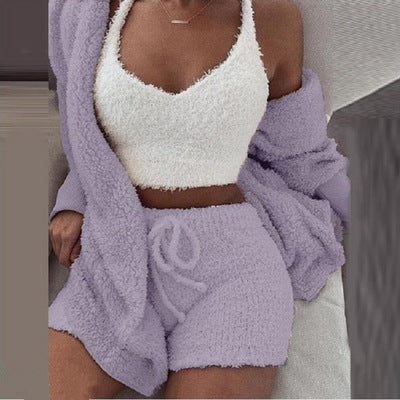 Sleepwear Velour Loungewear Shorts Sets Velvet 3 Piece Lounge Wear Set