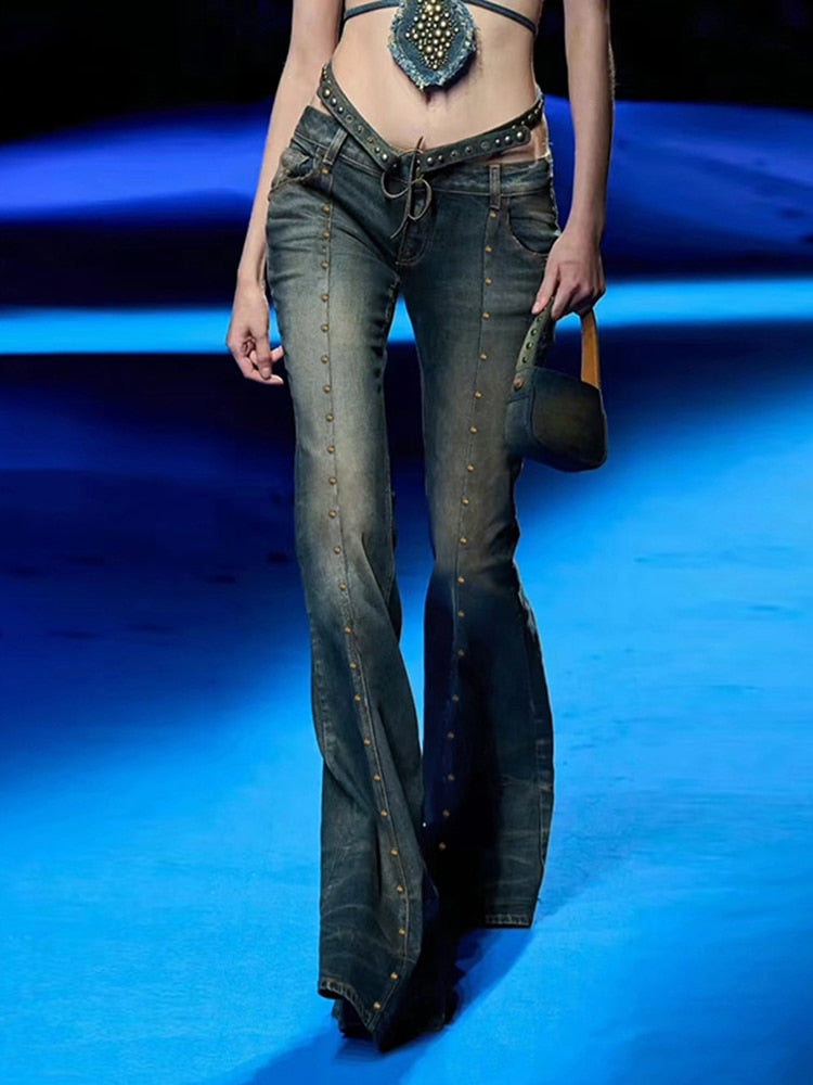 Low Rise Jeans Women Y2K Aesthetic Slim Flare Pants Denim Trouser
