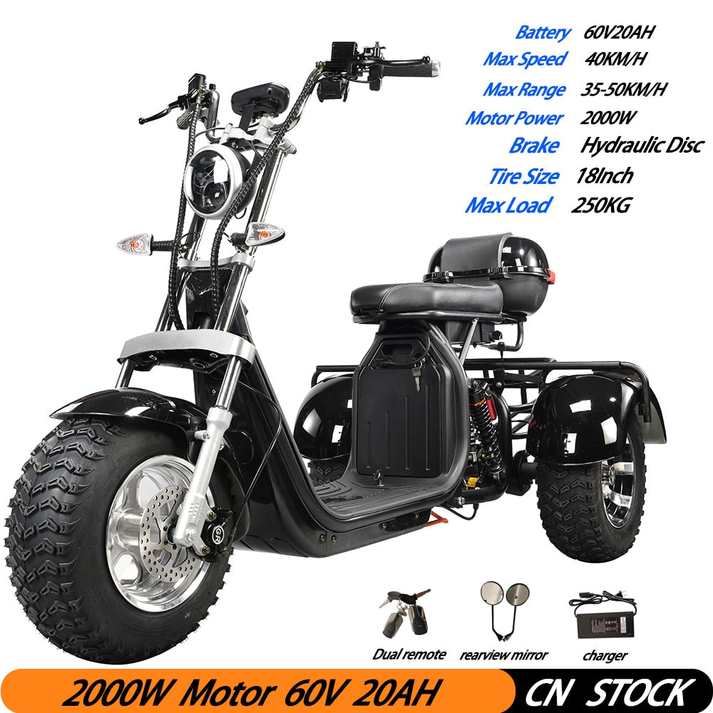 Adult Electric 3 Wheel Scooter 2000W Motor Max Speed