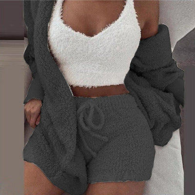 Sleepwear Velour Loungewear Shorts Sets Velvet 3 Piece Lounge Wear Set