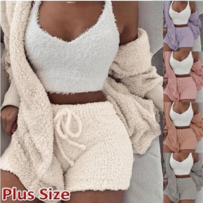 Sleepwear Velour Loungewear Shorts Sets Velvet 3 Piece Lounge Wear Set