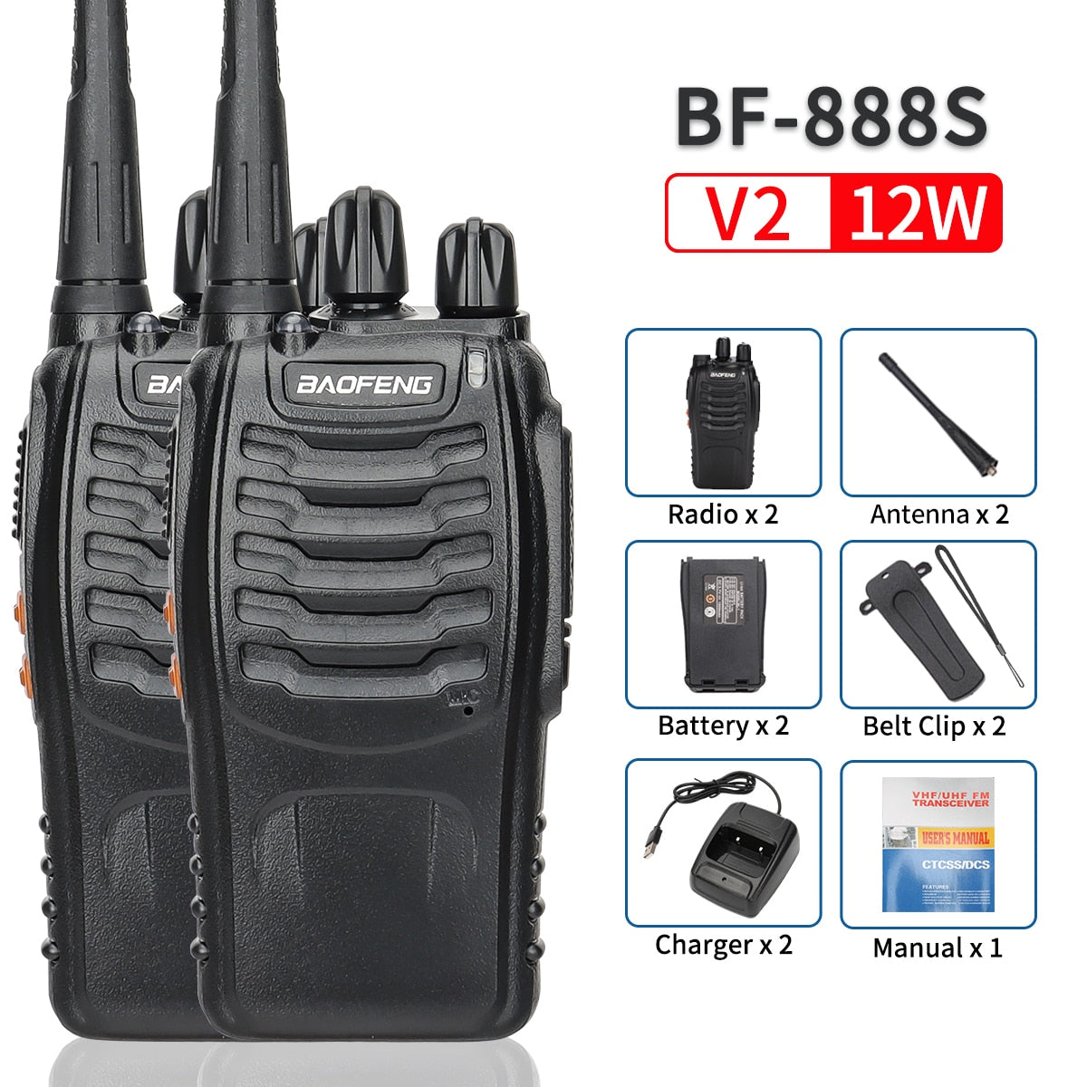 2PCS Baofeng BF-888S Walkie Talkie UHF 400-470MHz 888s 100km² Long Range