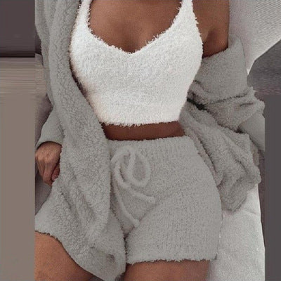 Sleepwear Velour Loungewear Shorts Sets Velvet 3 Piece Lounge Wear Set