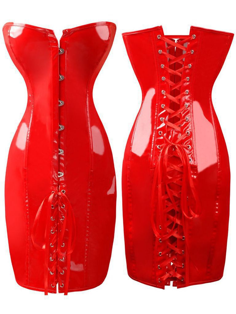 2Sexy Women Sleeveless Red Black PVC Leather Dress