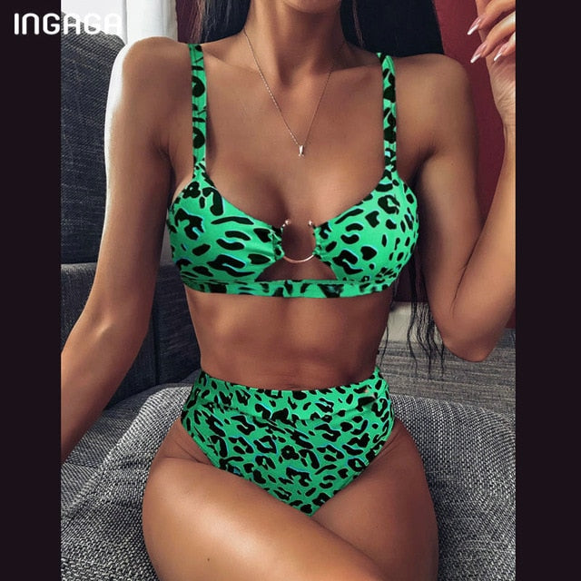 INGAGA High Waist Bikini 2020 Push Up Swimsuit Leopard Swimwear Women Brazilian Bikini Set Biquini Sexy Bathing Suit Women